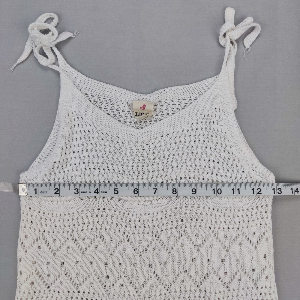 IJOAH Tank Top Womens Small White Crochet Knit Tie Shoulder Boho Scalloped Hem - Picture 4 of 6